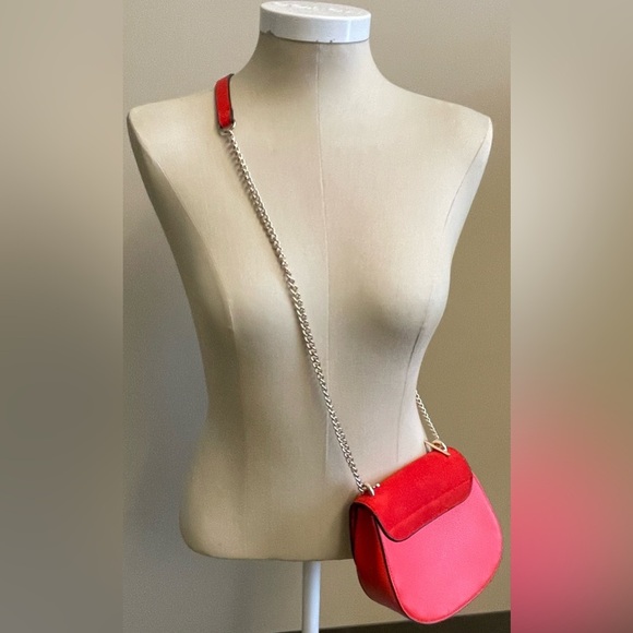 NWOT H&M red faux suede & leather detachable gold chain bag purse satchel - Picture 6 of 9